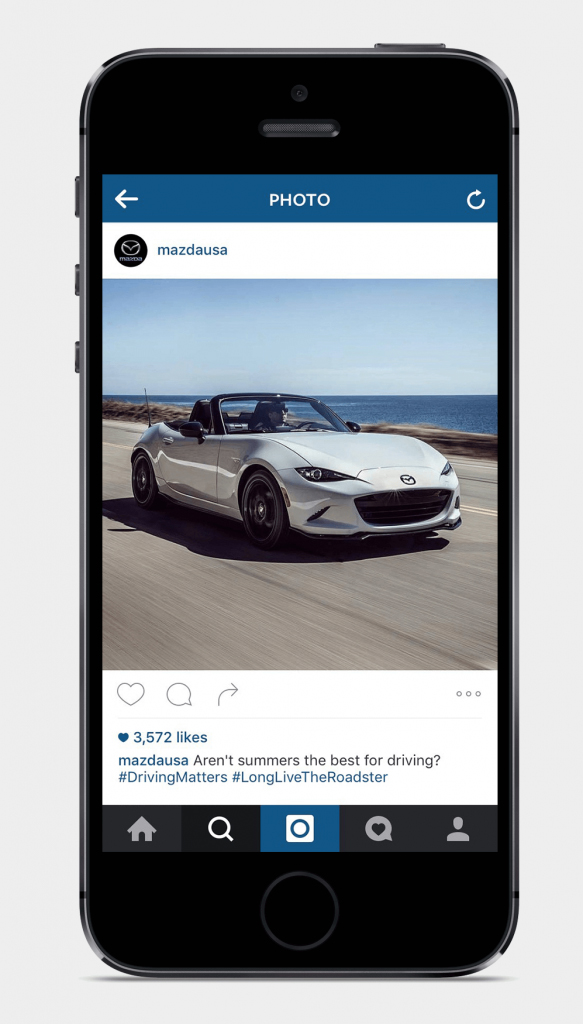 Mazda MX-5 Miata Image on Instagram on an iPhone Screen