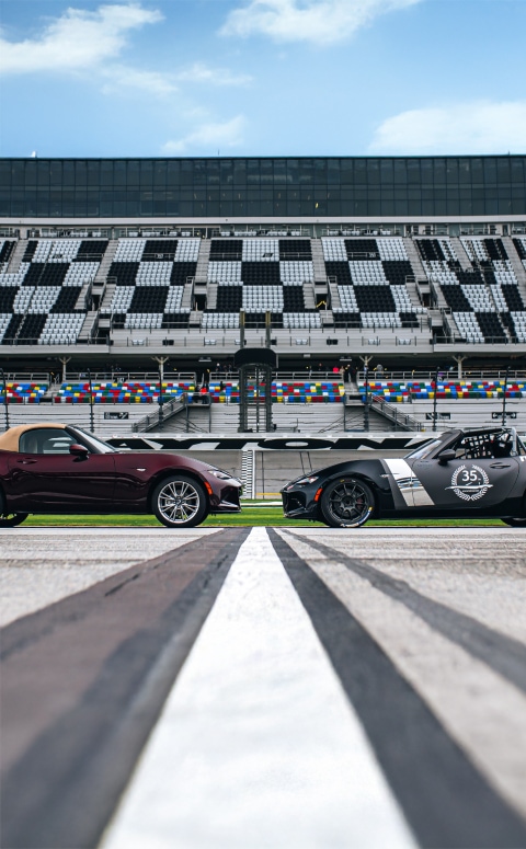 Mazda MX-5 Miatas Staring Across the Finish Line